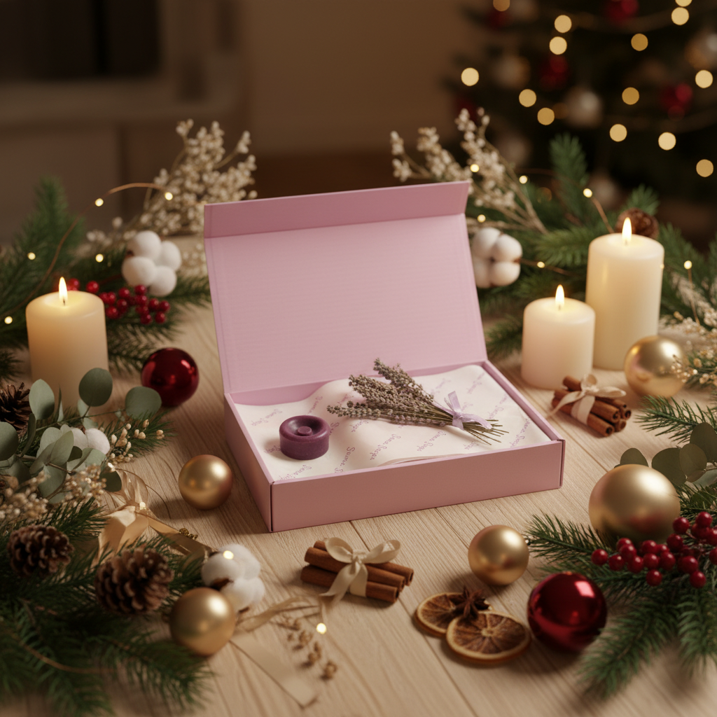 Gift box with festive Christmas background