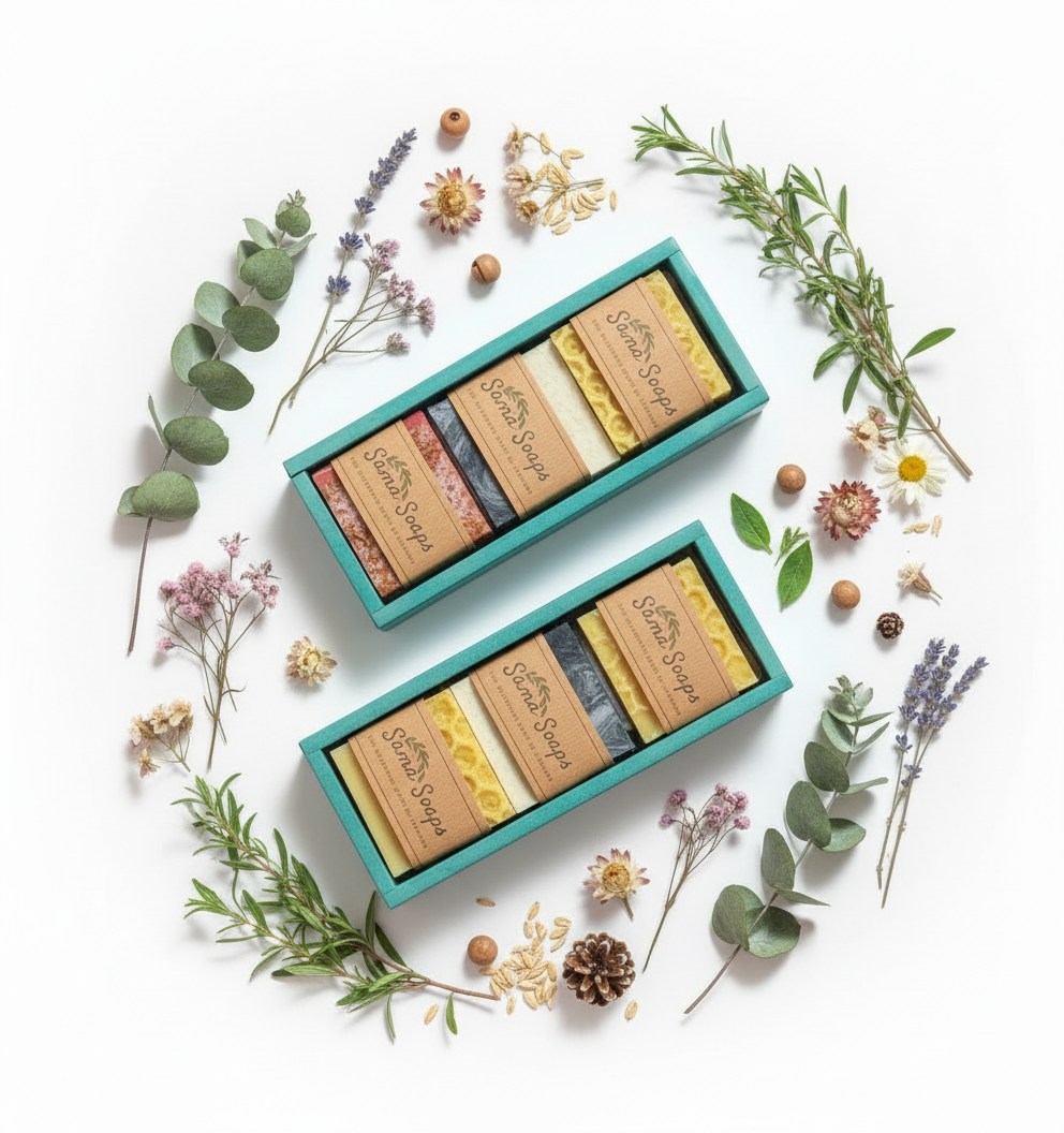 Sama Soaps with Botanical Decoration