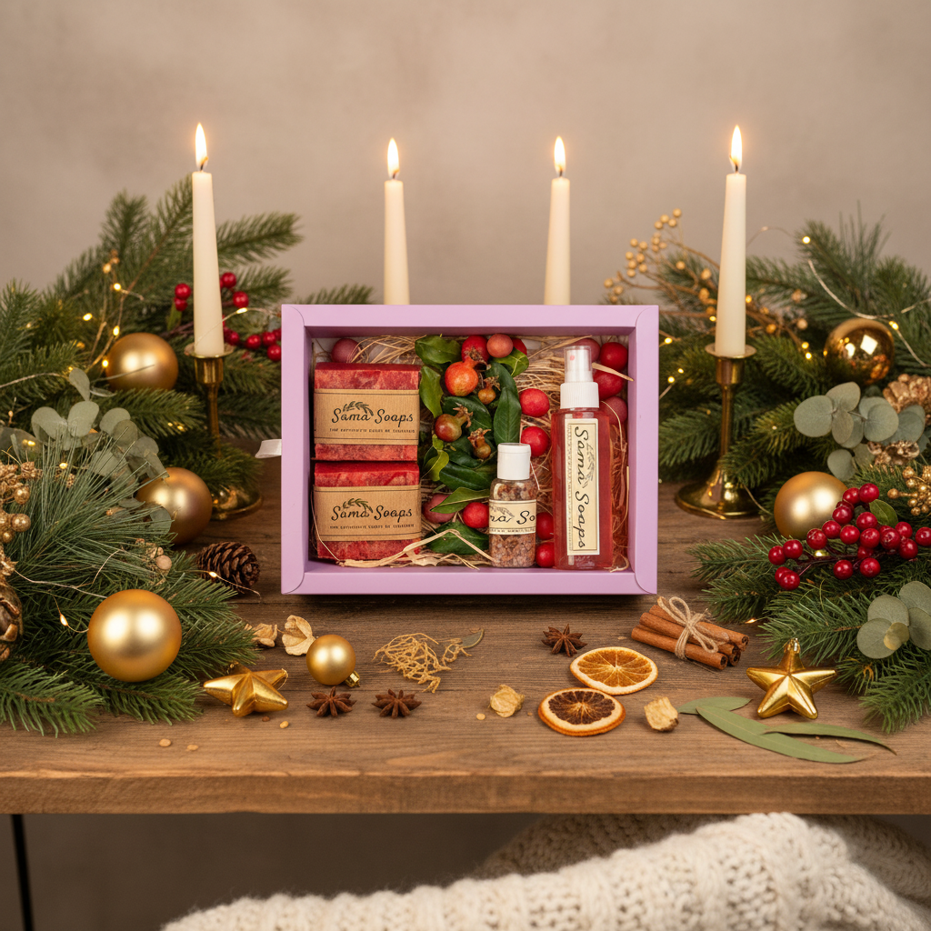 Gift box with festive Christmas background