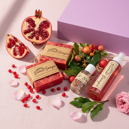Pink Pomegranate Festive Gift Box - Soap Bars &amp; Spa Set-1