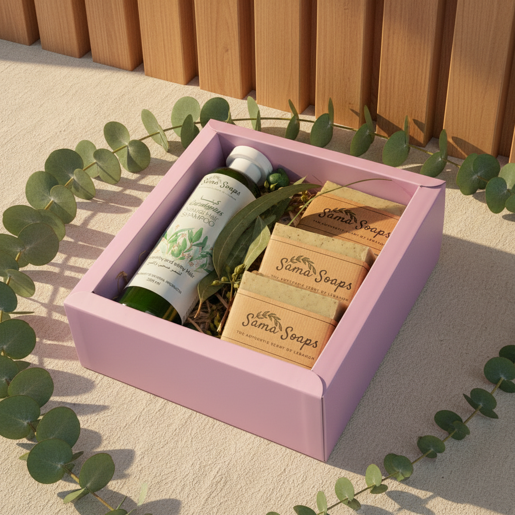 Sama Soaps eucalyptus gift set with enhanced background