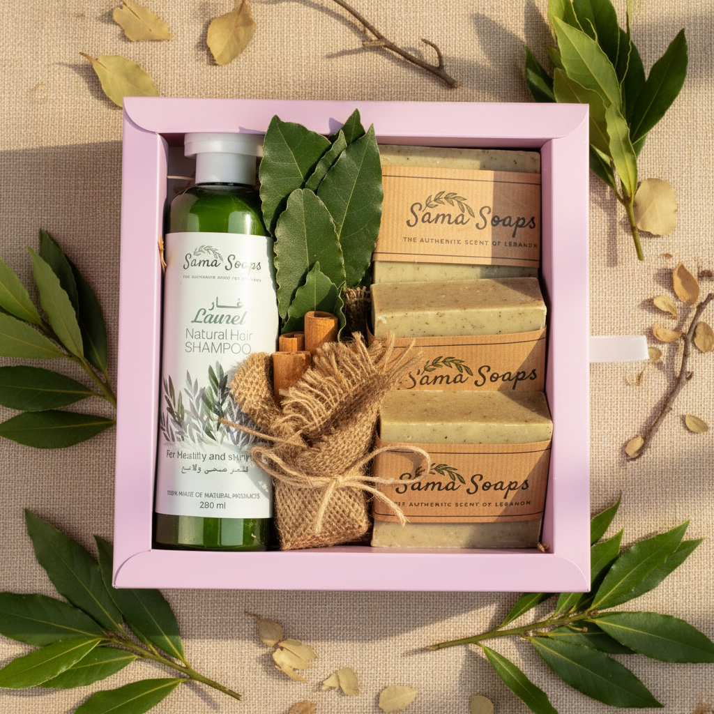 Sama Soaps laurel gift set with premium background